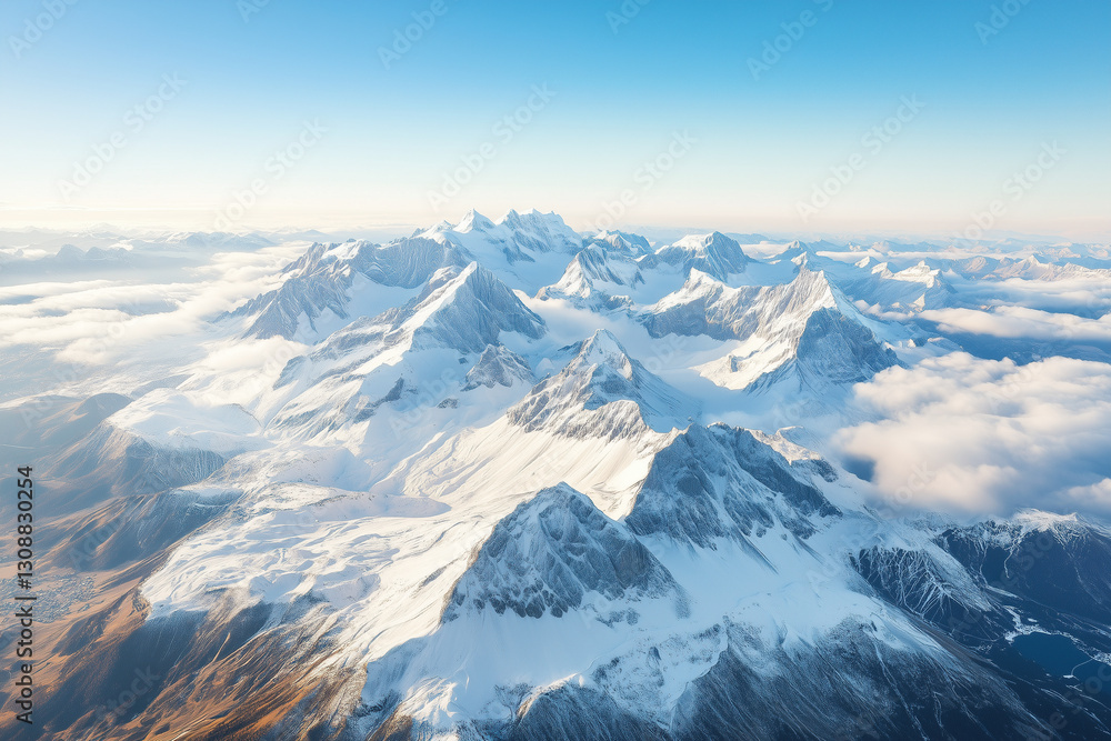 Aerial view of a dramatic snowy mountain range, showcasing rugged terrain and pristine white slopes. Aerial view of a dramatic snowy mountain range, showcasing rugged terrain and pristine white slopes.