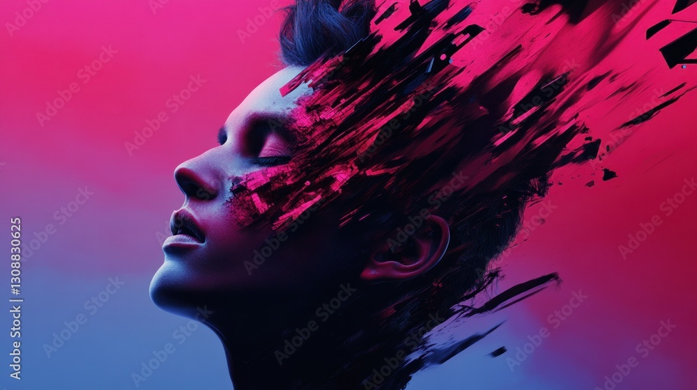 Fototapeta premium Abstract Woman's Face in Neon Colors