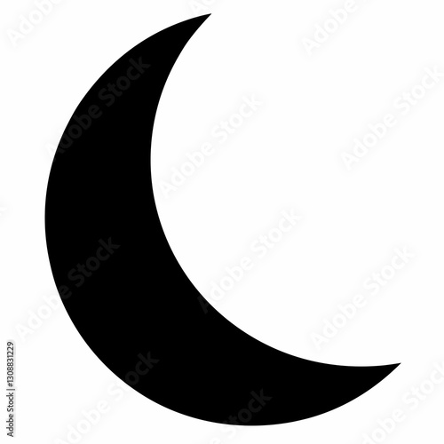 minimalistic crescent moon icon, simple black and white design with clean lines

