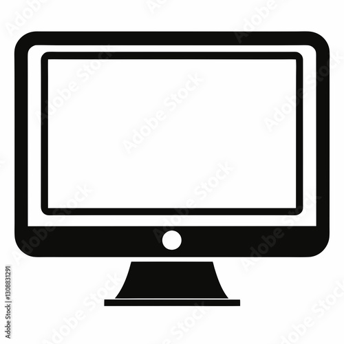 minimalistic computer monitor icon, flat black and white illustration with clean lines

