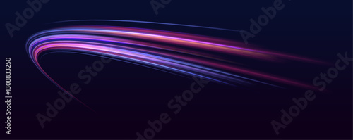 	
Speed connection vector background. Dynamic and vibrant abstract art with smooth lines in pink, purple, and blue on a dark background.	