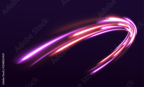 Abstract background in blue and purple neon glow colors. Vector blue glowing lines air flow effect. Speed connection background.	