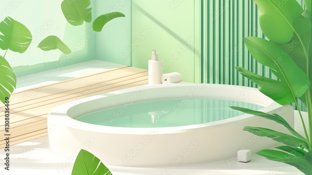 Fototapeta premium Minimalist, Tropical-Inspired Bathtub