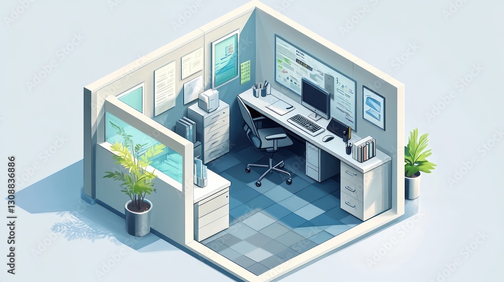 Isometric Office Workspace Interior Isometric Office Workspace Interior