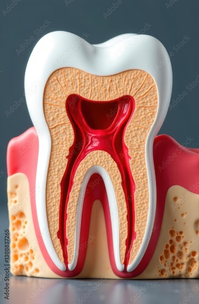 Educational model showing anatomy of human tooth with nerves and pulp Educational model showing anatomy of human tooth with nerves and pulp