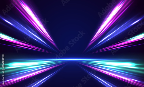 Laser beams luminous abstract sparkling isolated on a transparent background. Acceleration speed motion on night road. Light and stripes moving fast over dark background.	