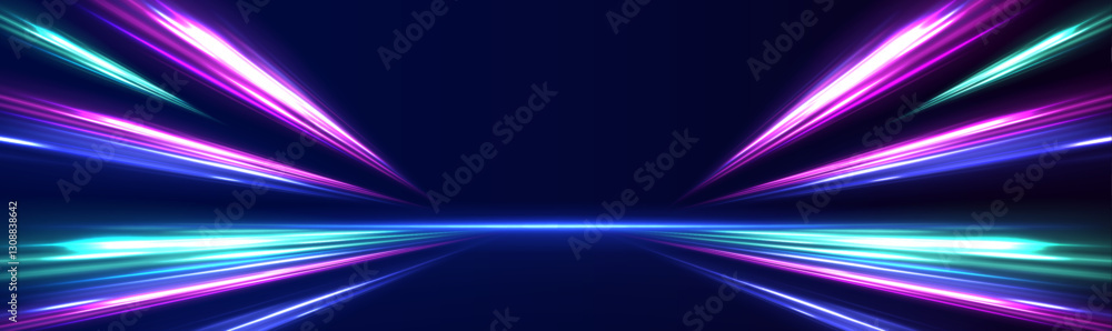 Panoramic high-speed technology concept with abstract light trails and glowing neon colors in blue, yellow, and orange, representing the rapid motion and energy in a futuristic environment. Panoramic high-speed technology concept with abstract light trails and glowing neon colors in blue, yellow, and orange, representing the rapid motion and energy in a futuristic environment.
