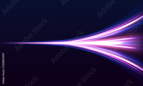 This vibrant design showcases a magical energy vortex, created by swirling neon lights. The tunnel of light leads through a colorful blue portal, enveloping viewers in a surreal world of fluid motion.