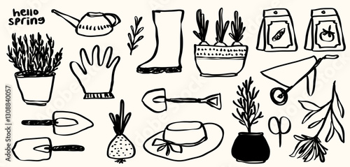 Hand Drawn Doodle Spring Farm Elements Cute and Whimsical Illustration Isolated in Vector SVG 