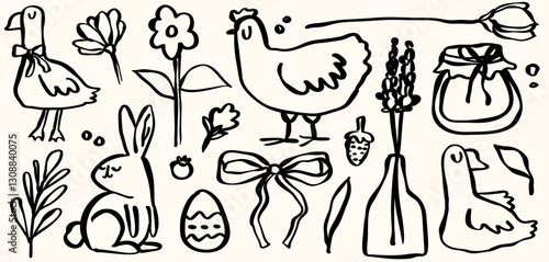 Hand Drawn Doodle Spring Farm Elements Cute and Whimsical Illustration Isolated in Vector SVG 