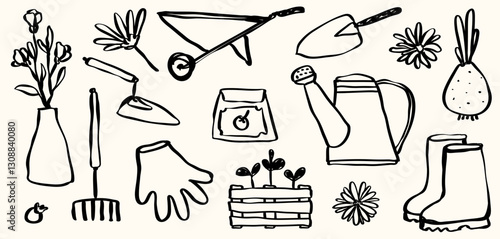 Hand Drawn Doodle Spring Farm Elements Cute and Whimsical Illustration Isolated in Vector SVG 