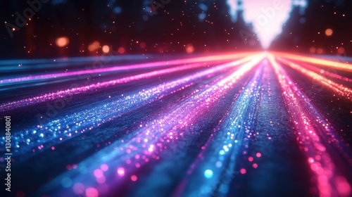 Futuristic road with vibrant neon lines