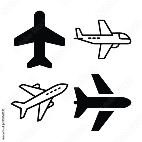 Four Simple Airplane Icons for Travel and Transportation