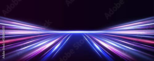 The interplay of light streaks and fiber optics creates a futuristic environment for wireless data transmission. These high-speed motion effects are crucial for the advancement of 5G technology.