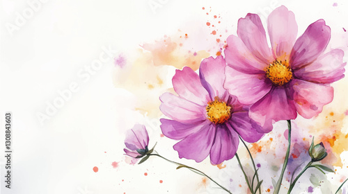 Vector illustration, watercolor painting of cosmos flower, on white background