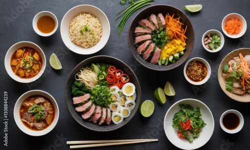 Wallpaper Mural Delicious Assortment of Asian Cuisine Bowls on a Black Surface, Ready to Eat Torontodigital.ca