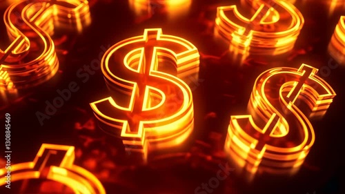 Bright golden dollar signs illuminated against a dark background create a striking visual representation of wealth and finance