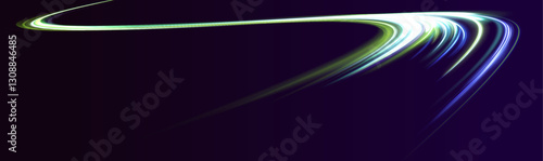 Vector dark blue abstract background with ultra green neon glow, blurred light lines, waves. Laser beams luminous abstract sparkling isolated on a transparent background. 