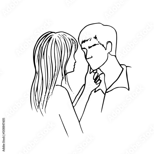 woman touches man's face - line art drawing. gentle touch of lovers