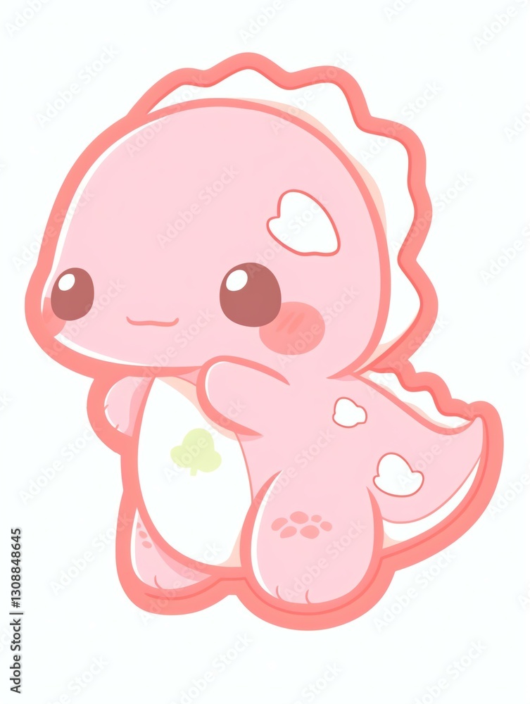 Smiling Pink Dinosaur Holding Green Leaf Smiling Pink Dinosaur Holding Green Leaf