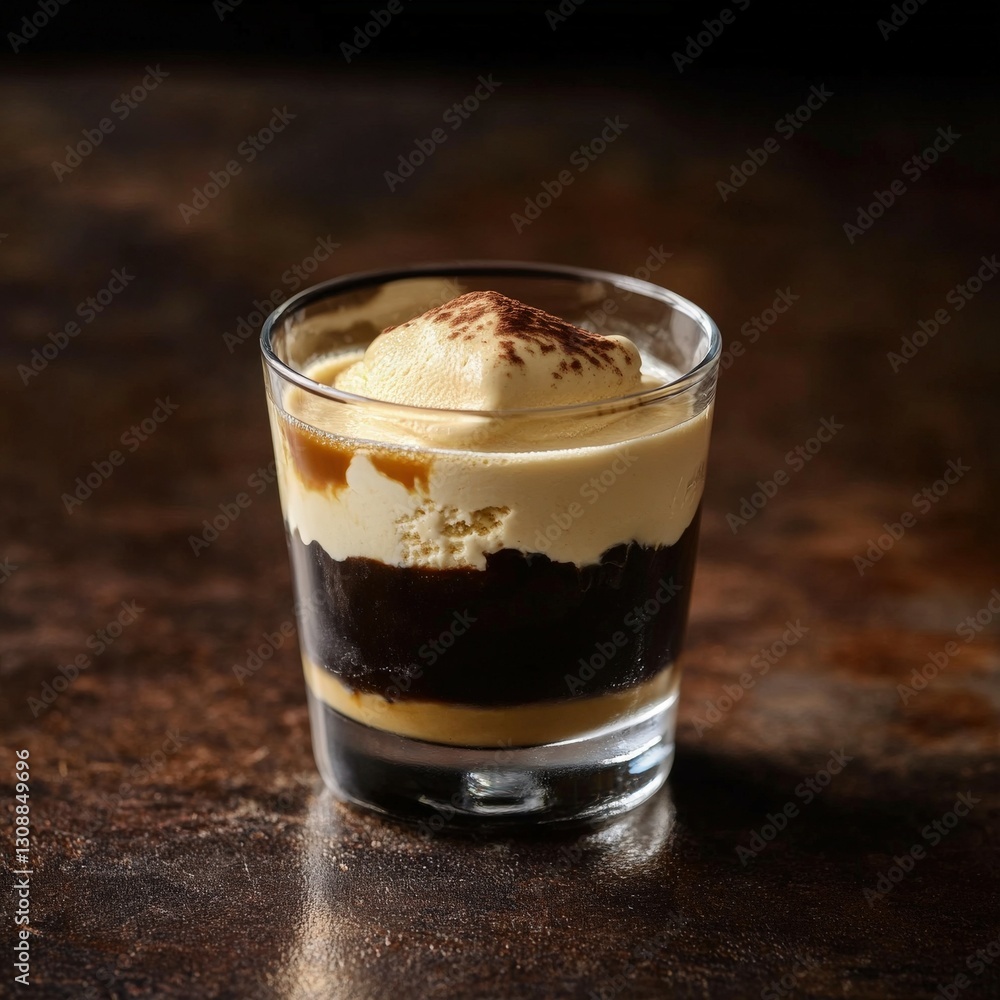 Enjoying rich affogato dessert with coffee and ice cream layers Enjoying rich affogato dessert with coffee and ice cream layers