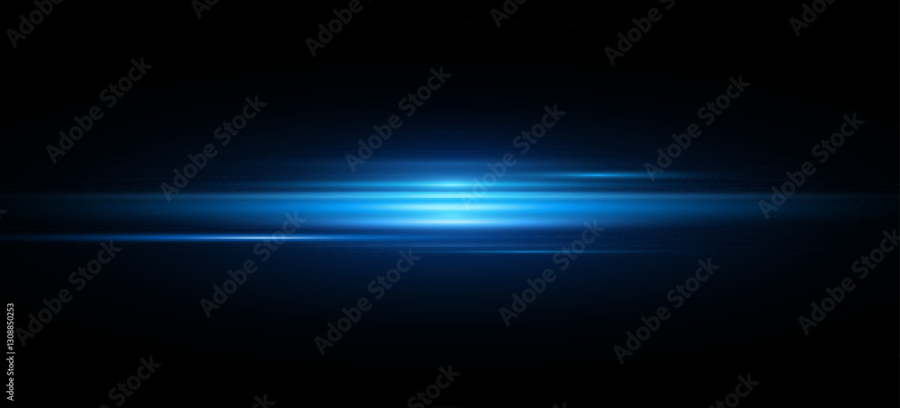 Abstract horizontal blue light effect. Moving fast laser beams on black background. Anamorphic lens effect. Vector illustration. EPS 10 Abstract horizontal blue light effect. Moving fast laser beams on black background. Anamorphic lens effect. Vector illustration. EPS 10