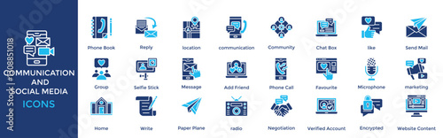 communication and social media icon set. with icon communication, Community, Chat Box, Social Media, like