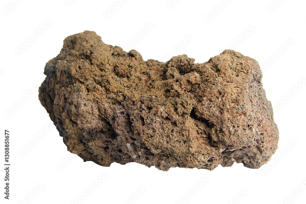 Fototapeta premium Isolated natural lava stone fragment with earthy texture and rugged edges isolated on transparent background. PNG transparency