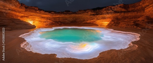 Mystical turquoise pool nestled in a cave photo