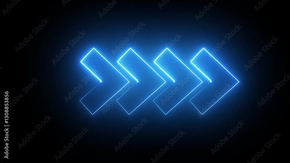 blue color glowing neon arrow direction on black background. blue color glowing neon arrow direction on black background.