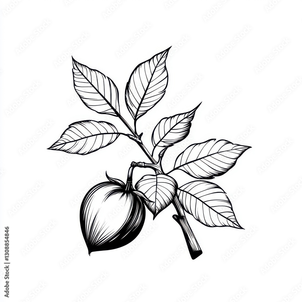 Continuous line art drawing of a chestnut, isolated on a white background.