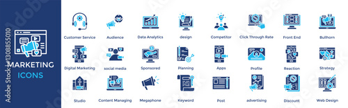 marketing icon set. with icon Customer Service, Audience, Data Analytics, design, Competitor