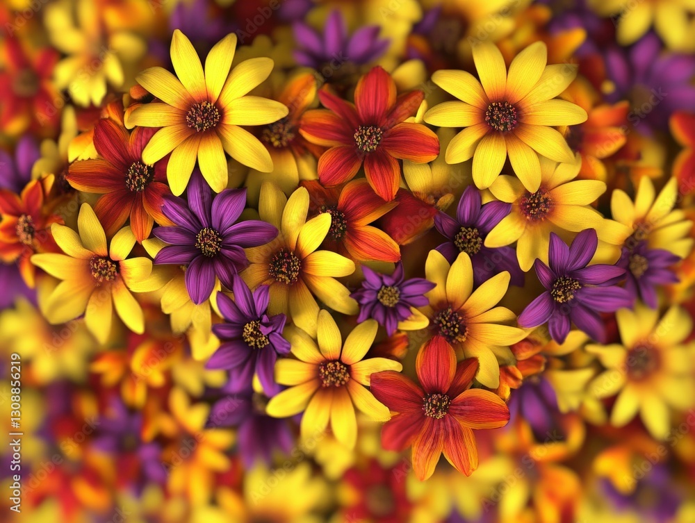 Fototapeta premium Bright flowers bloom vibrantly in a colorful garden setting