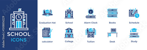 school icon set. with icon Books, Schedule, education, Desk, Study