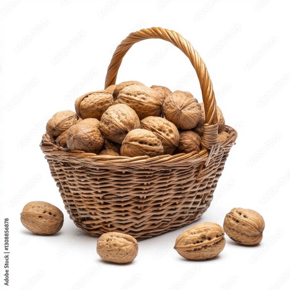 Basket of walnuts, isolated on a white background. Basket of walnuts, isolated on a white background.