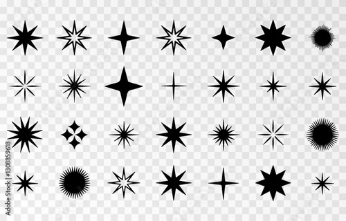 Sparkle star icon, a collection of star sparkle vectors, shining and twinkling icons, plus sunburst star shapes. Abstract magic light flare and vector star icon templates pack provided as PNG files on