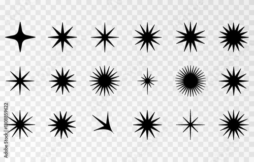 Sparkle star icon, a collection of star sparkle vectors, shining and twinkling icons, plus sunburst star shapes. Abstract magic light flare and vector star icon templates pack provided as PNG files on