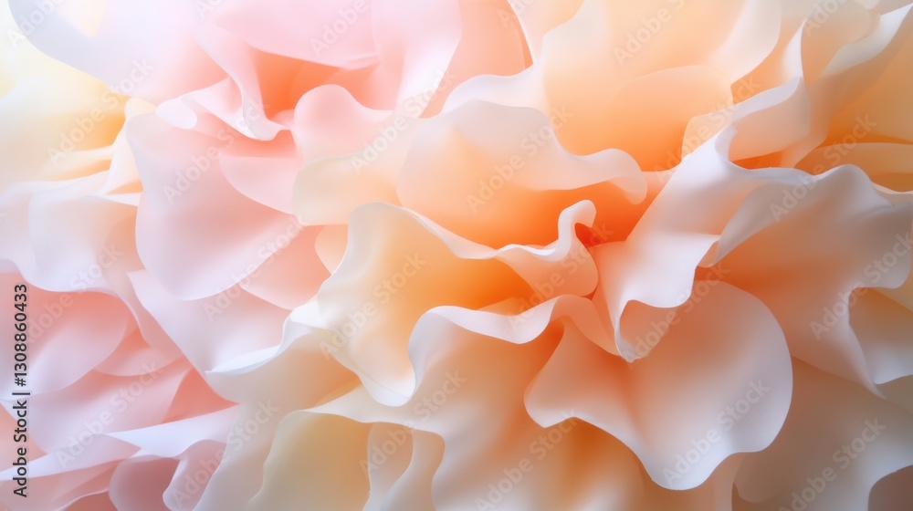 Obraz premium Close-up of delicate, peach-colored flower petals with soft, ruffled texture and subtle color gradient.