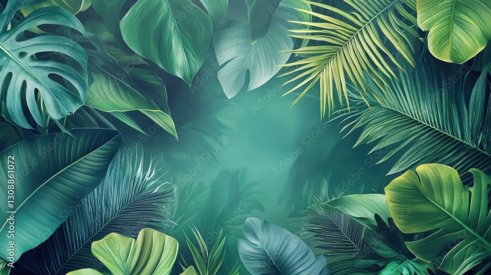 adorable background design with tropical palm and banana leaves, can be used as background, wallpaper adorable background design with tropical palm and banana leaves, can be used as background, wallpaper