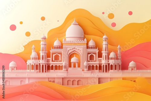Elegant Holi Festival Banner with Temple Silhouette, Vibrant Color Splashes, and Embossed Paper Texture