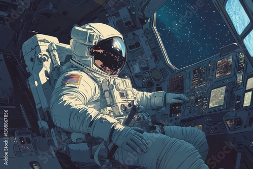 Fototapeta Naklejka Na Ścianę i Meble -  Space station operations are carried out by astronauts wearing full spacesuits in the expanse of space