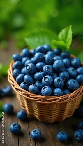 Wallpaper Mural Fresh wild blueberries piled high in a wicker basket, organic, garden, summer Torontodigital.ca
