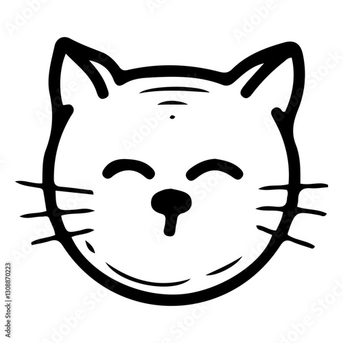 Cat face. Hand drawn doodle. Cute pet. Fluffy kitty. Animal, fauna. Vector line art illustration.