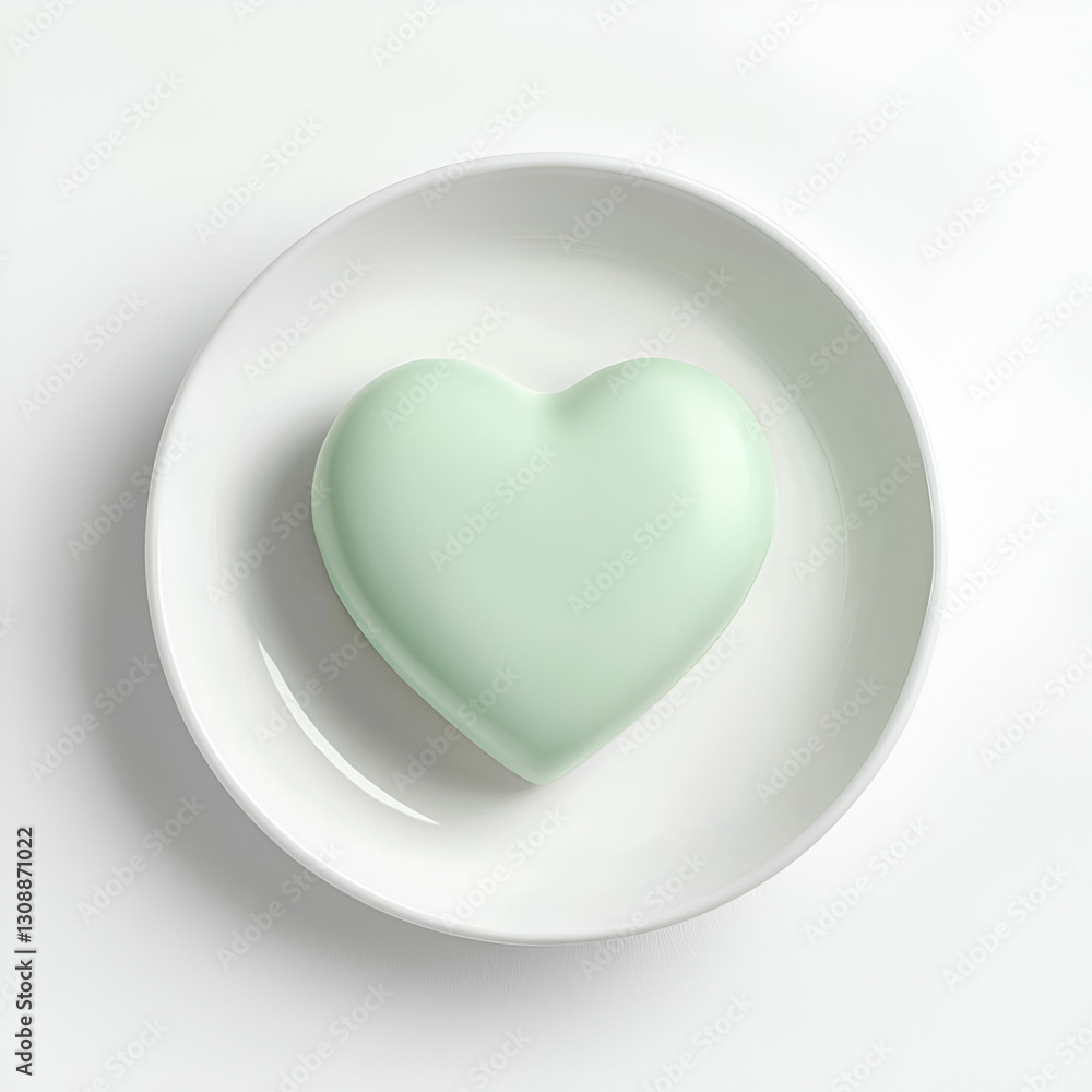 Mint heart in white bowl: minimalistic and elegant composition for a Valentine's greeting or spa concept. Mint heart in white bowl: minimalistic and elegant composition for a Valentine's greeting or spa concept.