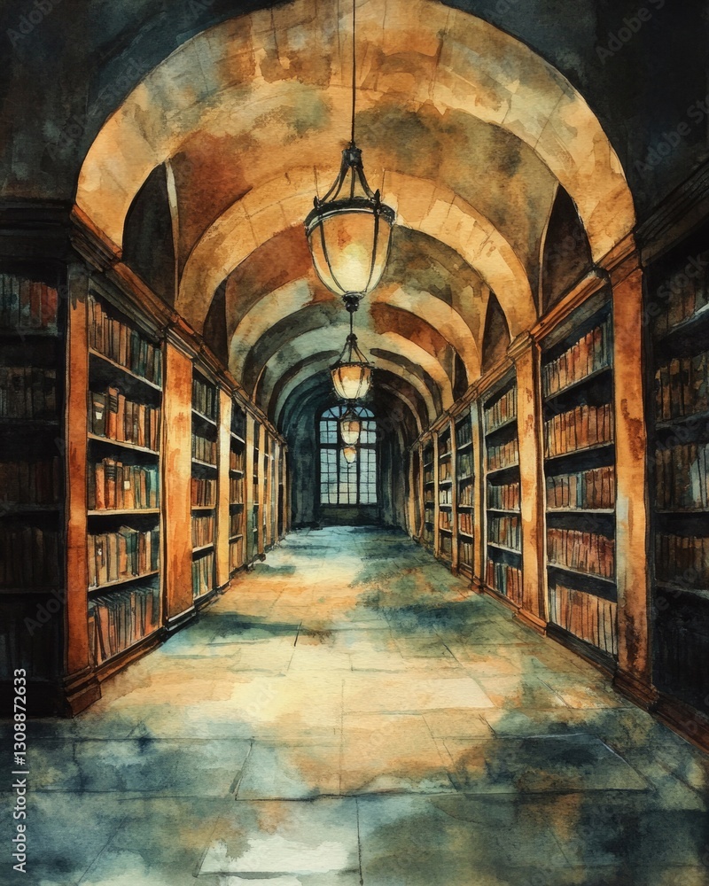 A quiet place with book-lined walls and wooden shelves A quiet place with book-lined walls and wooden shelves