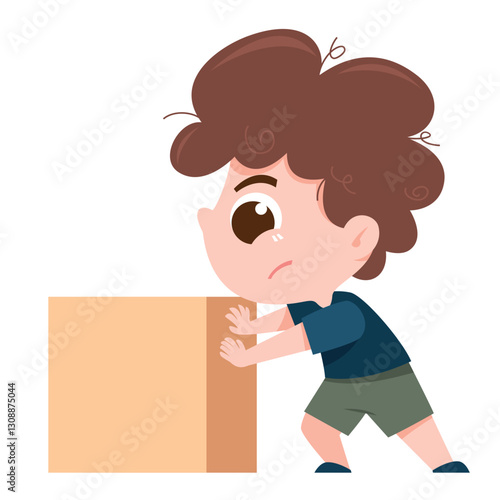 Boy Pushing a Box. Pushing activity