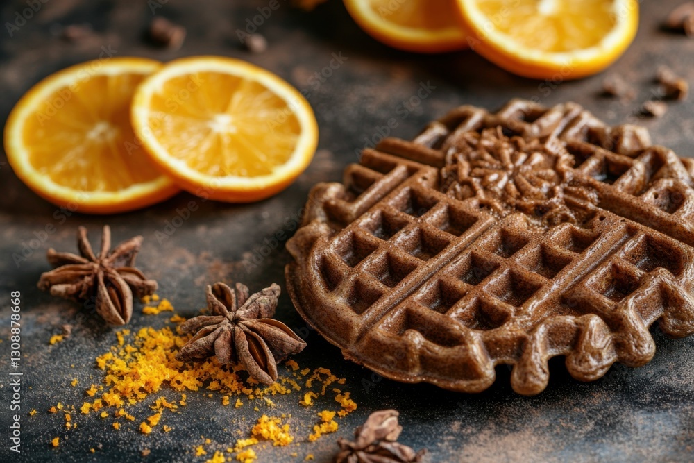 Cinnamon Waffles: Closeup of Delicious Belgian Bake with Orange Zest Cinnamon Waffles: Closeup of Delicious Belgian Bake with Orange Zest