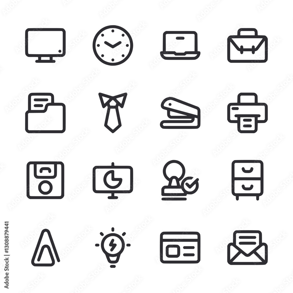 A set of icons for office supplies and office equipment A set of icons for office supplies and office equipment