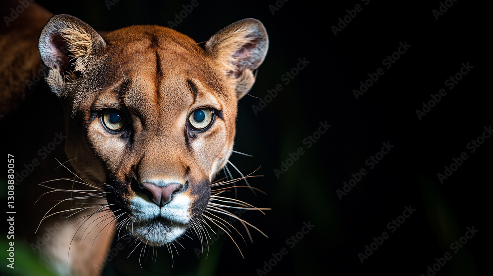 Fototapeta premium panther intense eyes glow in dark, showcasing its fierce gaze