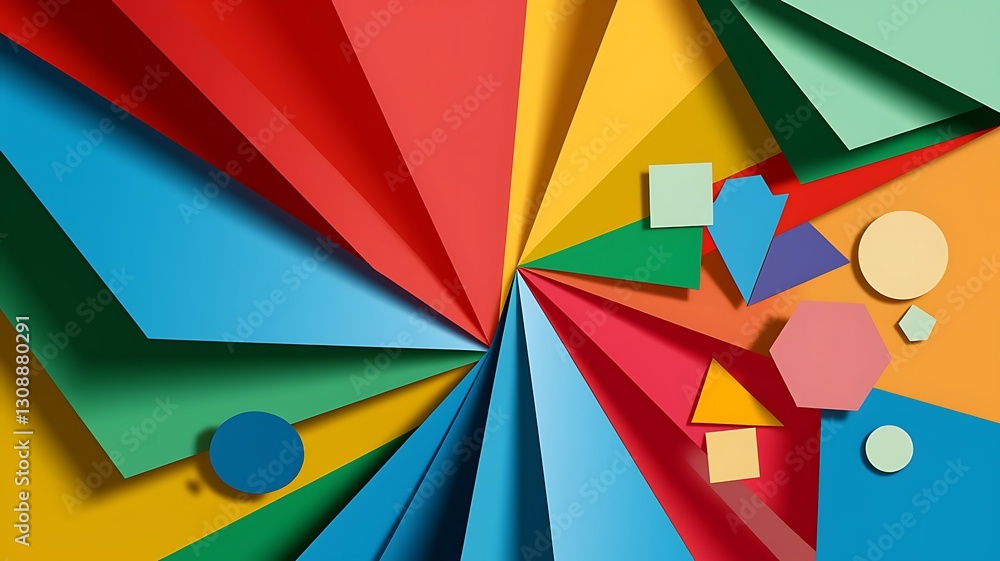 Geometric flat lay composition of bright colored paper Geometric flat lay composition of bright colored paper